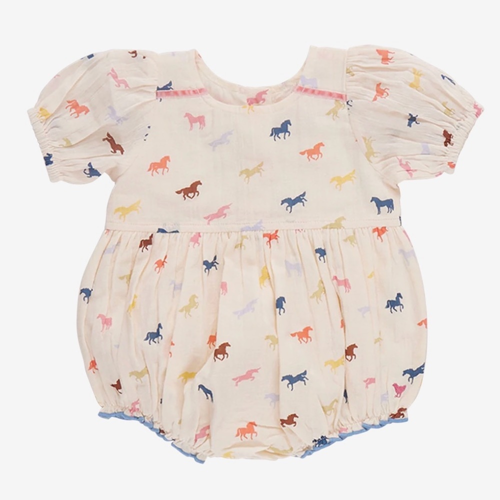 Pink Chicken Cream Bodysuit with Colorful Horse Print
